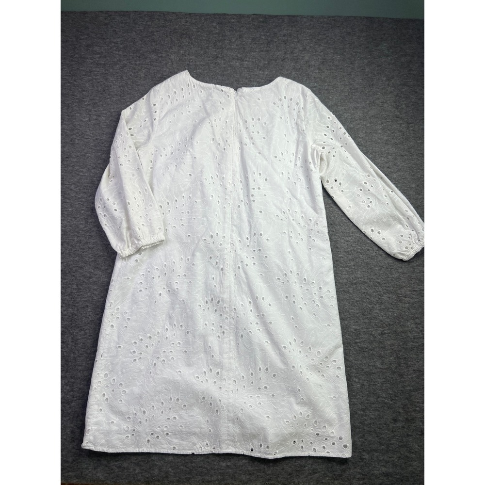 Preston & York Womens White Eyelet Shift Dress Long Sleeve Cotton 10 - Picture 2 of 12